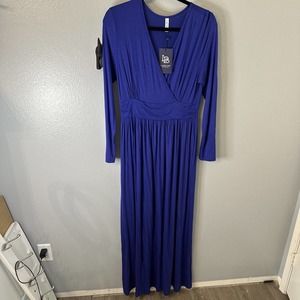 LILBETTER Women Long Sleeve Deep V Neck Loose Plain Long Maxi Casual Dress Large